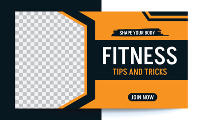 Fitness tips and tricks gym thumbnail and web banner vector template, editable, fitness, tips,gym, workout