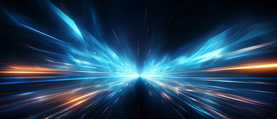 Naklejka premium Vector Abstract, science, futuristic, energy technology concept. Digital image of light rays, stripes lines with blue light background