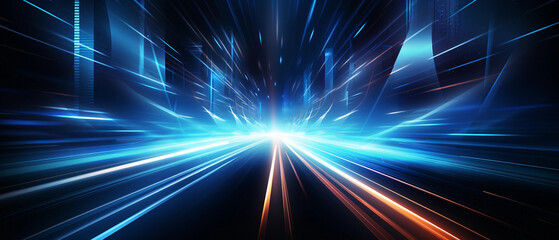 Vector Abstract, science, futuristic, energy technology concept. Digital image of light rays, stripes lines with blue light background