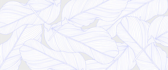 Delicate purple tropical background with banana leaves. Background for decor, postcards, wallpapers, covers, social media posts.