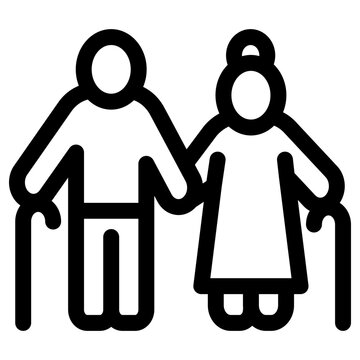recommend clip art: Senior people icon, Elderly couple with a cane stick, Vector outline icon.