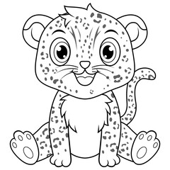 Cute baby Leopard cartoon sitting line art