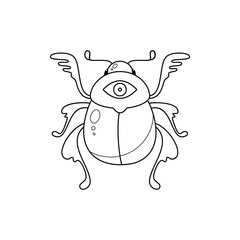 Magic beetle icon. Cartoon illustration of a purple beetle with gold eye on its back isolated on a white background. Vector 10 EPS.