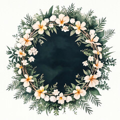 Watercolor Style Tropical Flower Wreath Frame for Text
