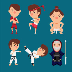 Set of young various athletes cartoon character vector