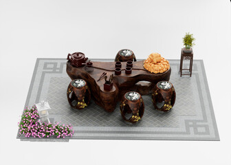 Out door tea table isolated on white background