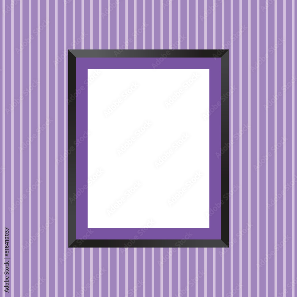 Poster vector picture frames hanging on purple wall. mock up frame photo. blank frame. realistic photo card