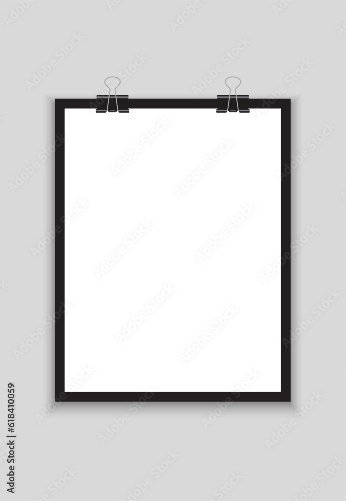 Poster Vector picture frames on white background. mock up frame photo. Blank frame hanging on a clip