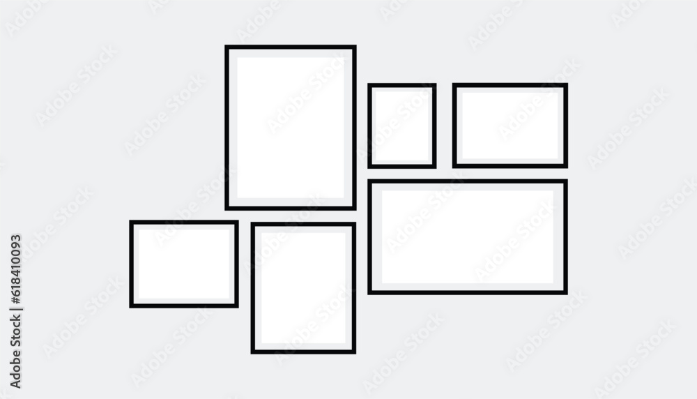 Poster Set of photo frame. mockup design. blank frame set hanging on a wall. sheets for a notes. set realistic photo card