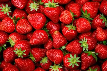 Top View of Fresh red Strawberry Pile on Background