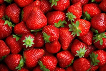 Top View of Fresh red Strawberry Pile on Background
