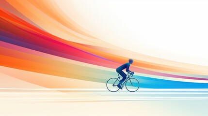 Minimalist depiction of a person riding a bicycle, with vibrant lines illustrating their movement and speed | generative ai
