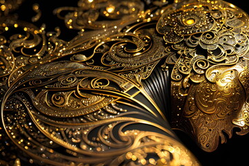 women in gold ornament on black