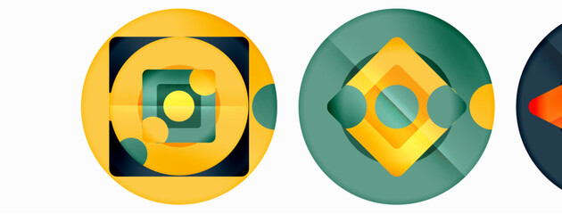 Trendy minimal geometric abstract background. Triangles, squares and circles bright colors backdrop. Vector Illustration For Wallpaper, Banner, Background, Card, Book Illustration, landing page