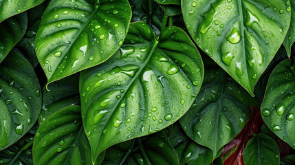 Fototapeta premium Background of Philodendron Leaf , HD, Decorate with water drops, Background Wallpaper, Desktop Wallpaper , Generative Ai