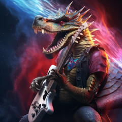 Fototapeta premium Dragon playing the electric guitar