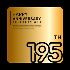 195th anniversary celebration template design with simple and luxury style in golden color