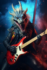 Fototapeta na wymiar Dragon playing the electric guitar