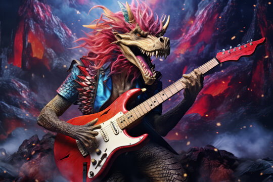 Dragon playing the electric guitar