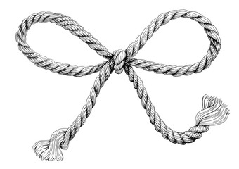 Hand drawn illustration  bow knot of the rope. Jute rope with bow. Twine. Isolated illustration on white background. © Nataliia