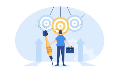 Young businessman aiming for a swinging target It's like a business is aiming for success.