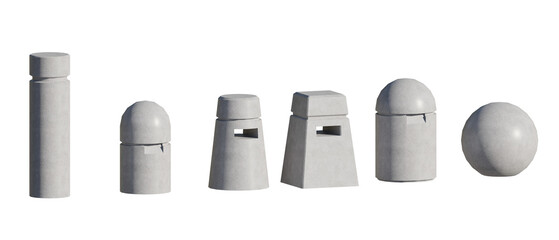 isolated various bollard model, best use for urban street design, best use for foreground render, best use for post production render. - obrazy, fototapety, plakaty