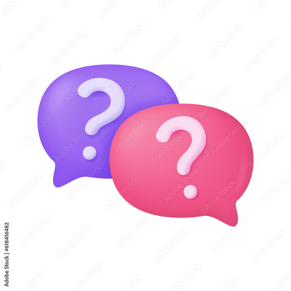 Poster 3d text box. speech bubble dialog dialogue. questions and answers