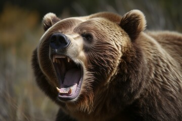 Obraz premium Grizzly bear face. Generate Ai