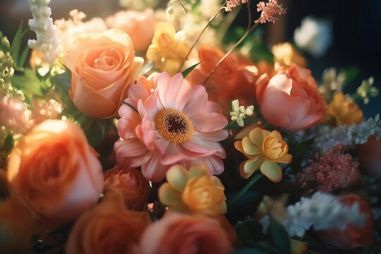 Close up of a bunch of colorful flowers - created with Generative Ai technology