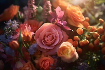 Close up of a bunch of colorful flowers - created with Generative Ai technology