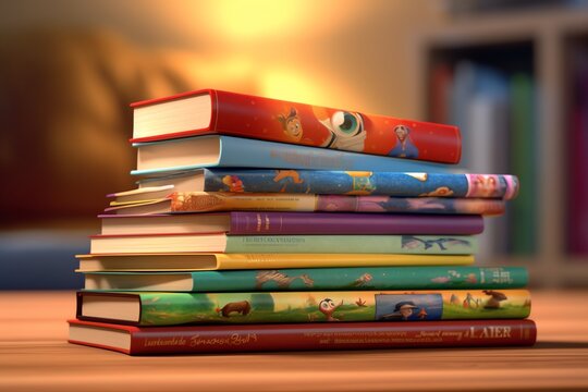 A stack of illustrated storybooks colorful