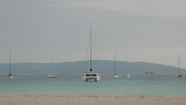 boats near simos beach in Elafonisos greece