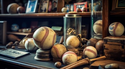 A vintage baseball inside a sports memorabilia display wallpaper