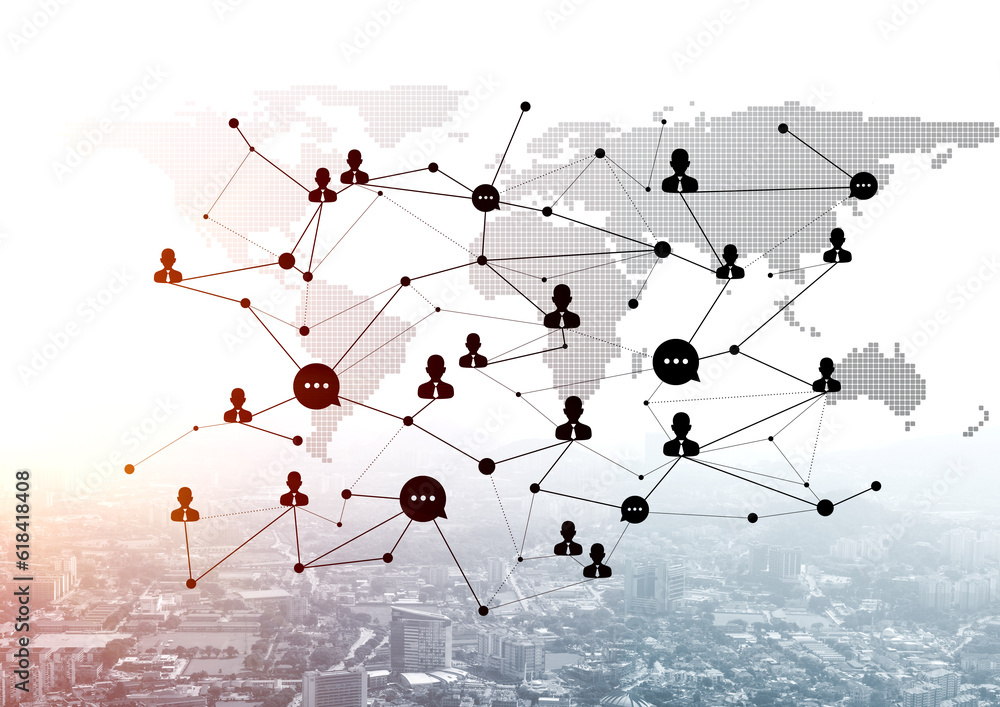 Poster modern city and social net as concept for global networking