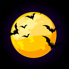 Full moon and bats for greeting card. Halloween illustration