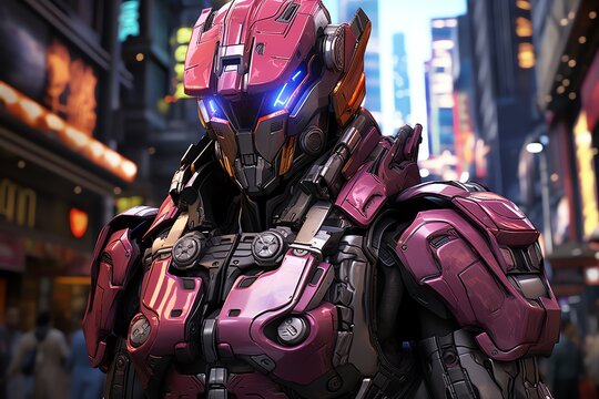 Robot Samurai in a vibrant anime-style Tokyo
