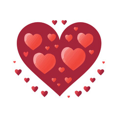The heart is a symbol of love and Valentine s Day. A flat pink icon with a set of multicolored hearts inside, highlighted on a white background.