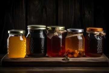 Fototapeta na wymiar Honey jars table preserves. Generate Ai