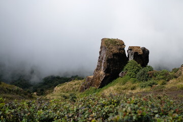 fog in the mountains , Rock on the mountains with fog 