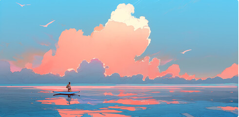 Surfer paddling out waiting for the perfect wave