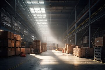 Modern warehouse with shelves and stock. AI generative - 618419677