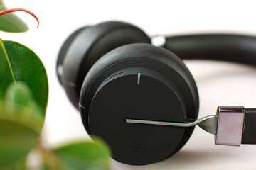 soft focus photo of wireless headphones, high technology