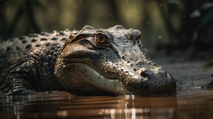 Obraz premium crocodile head protruding out of the water close-up