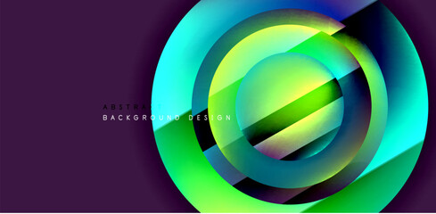 Colorful shiny and glossy circles abstract composition with light and shadow effects, geometric vector abstract background