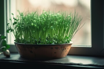 Potted green chives spice. Generate Ai