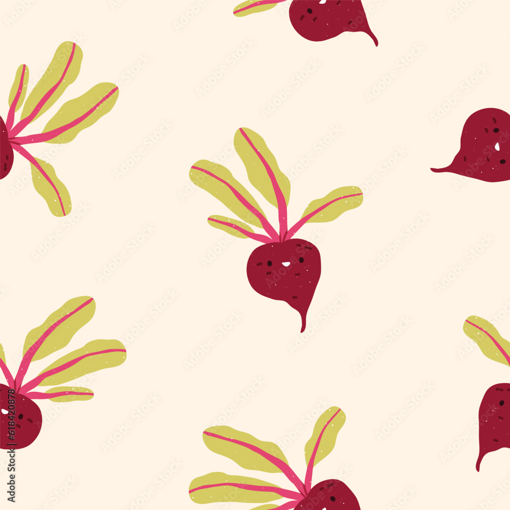 Poster cute beetroot, seamless pattern, endless background design. repeating print, texture with funny vege