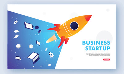 Business Startup Concept Based Landing Page with Successful Launching Project of Rocket.