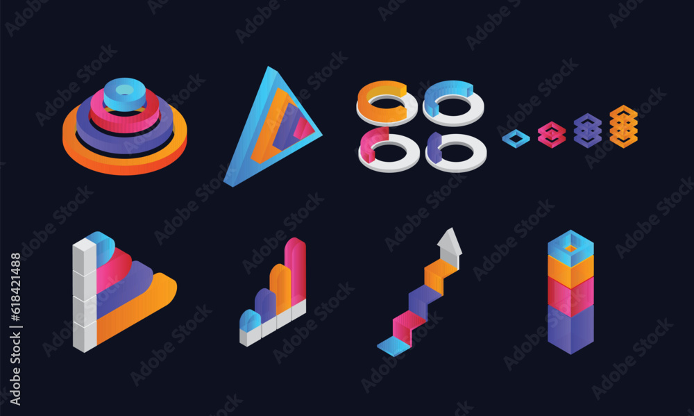 Poster 3d collection of different shapes infographic element.
