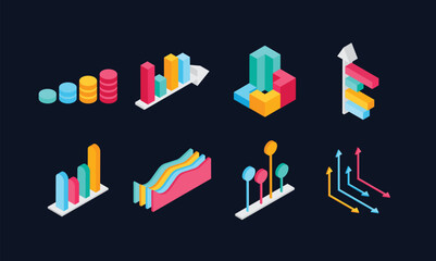 3D isometric Set of Different Shape Infographic Elements.