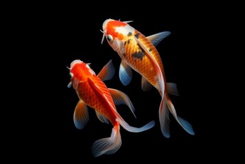 two beautiful koi fish isolated on black background. generative ai